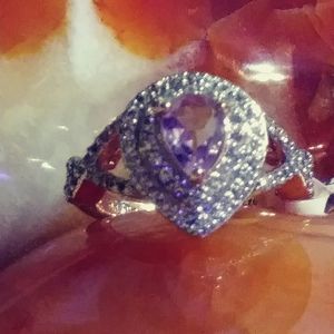 ROSE DE FRANCE, AMETHYST,WRAPPED IN ZIRCON+14K R.G & STERLING. RING.     SIZE 5.